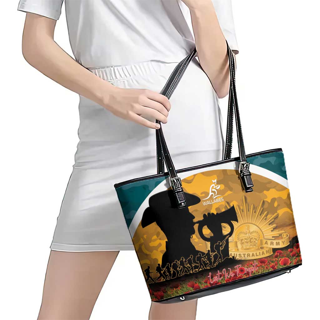 Wallabies ANZAC Day Leather Tote Bag Last Post Poppy Lest We Forget