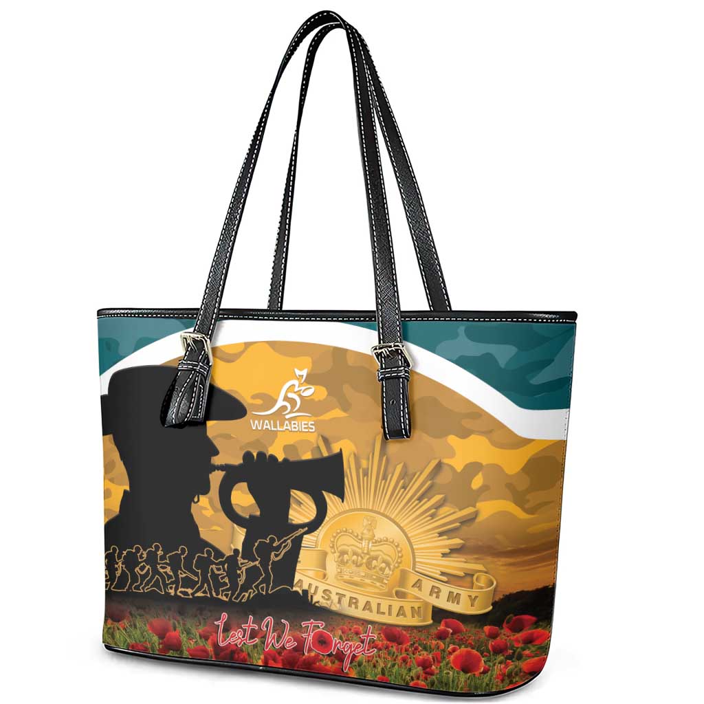 Wallabies ANZAC Day Leather Tote Bag Last Post Poppy Lest We Forget