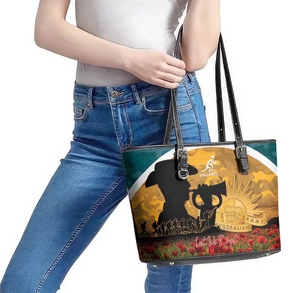Wallabies ANZAC Day Leather Tote Bag Last Post Poppy Lest We Forget