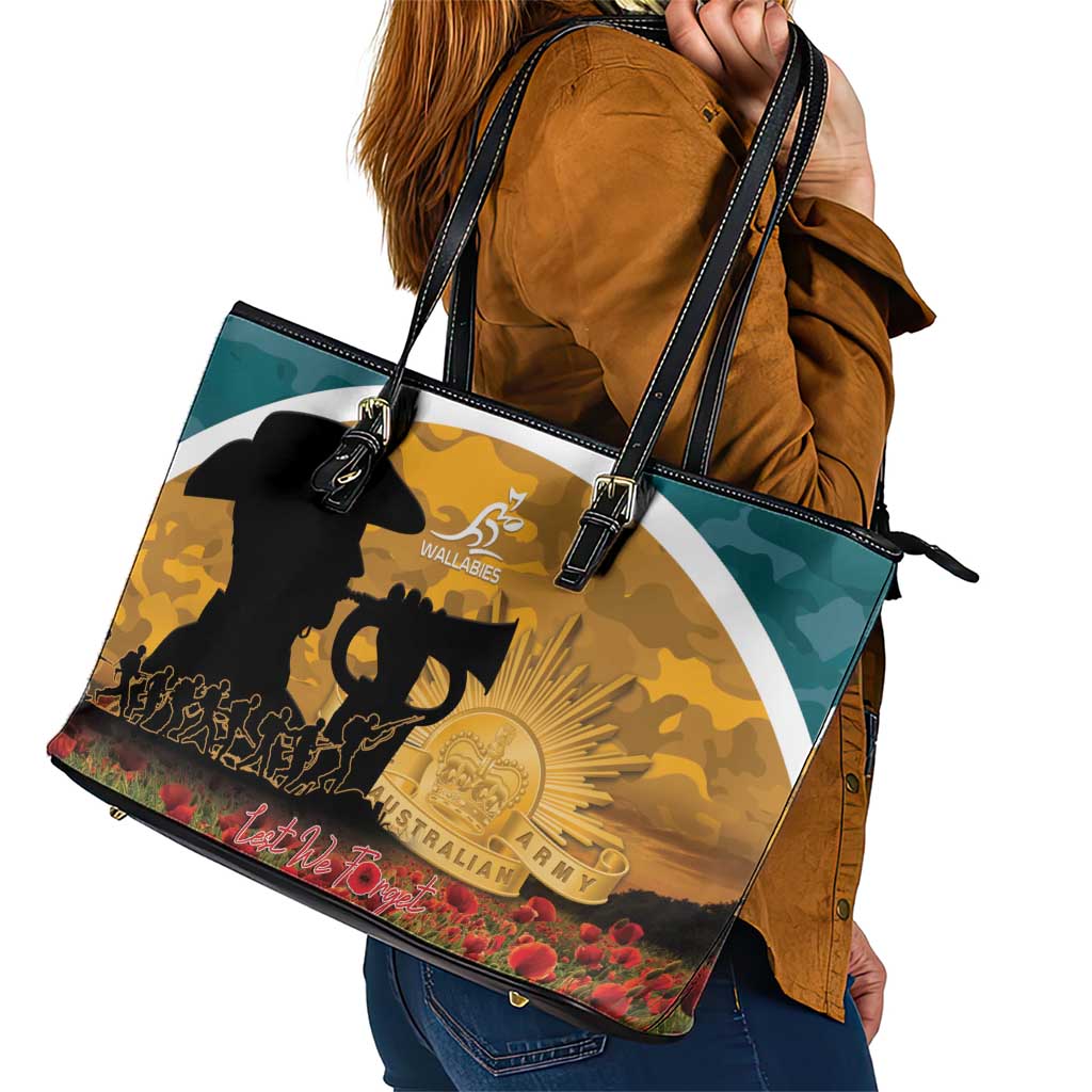 Wallabies ANZAC Day Leather Tote Bag Last Post Poppy Lest We Forget