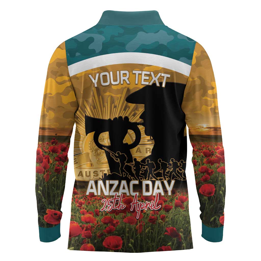 Personalised Wallabies ANZAC Day Long Sleeve Polo Shirt Last Post Poppy Lest We Forget