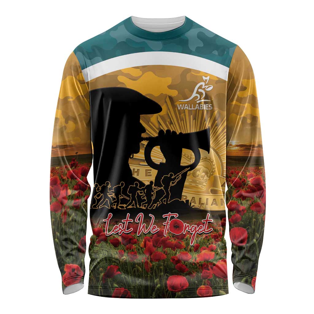 Personalised Wallabies ANZAC Day Long Sleeve Shirt Last Post Poppy Lest We Forget
