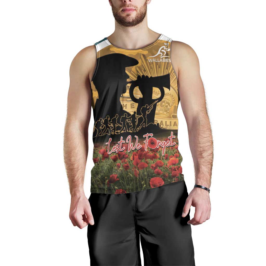 Personalised Wallabies ANZAC Day Men Tank Top Last Post Poppy Lest We Forget