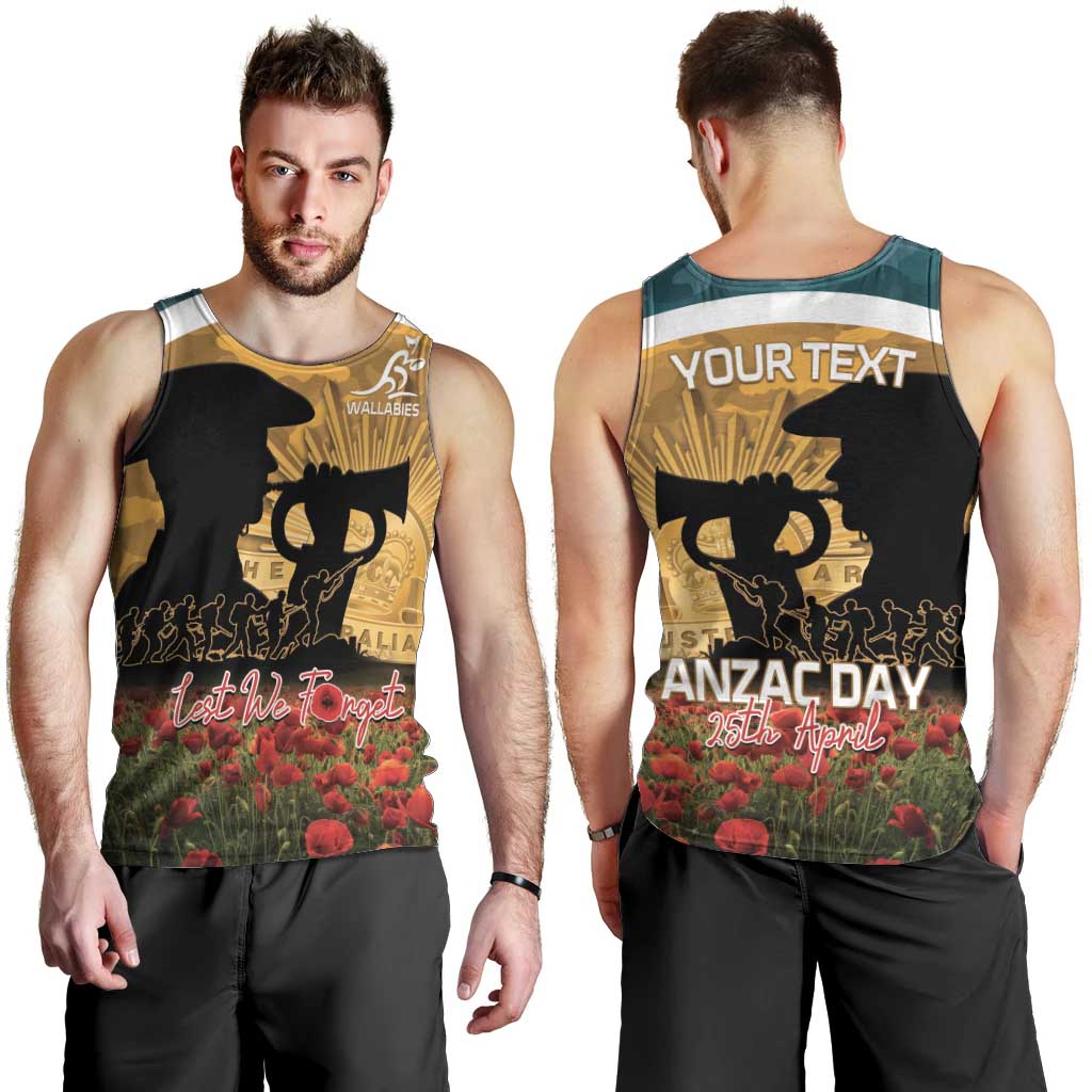 Personalised Wallabies ANZAC Day Men Tank Top Last Post Poppy Lest We Forget