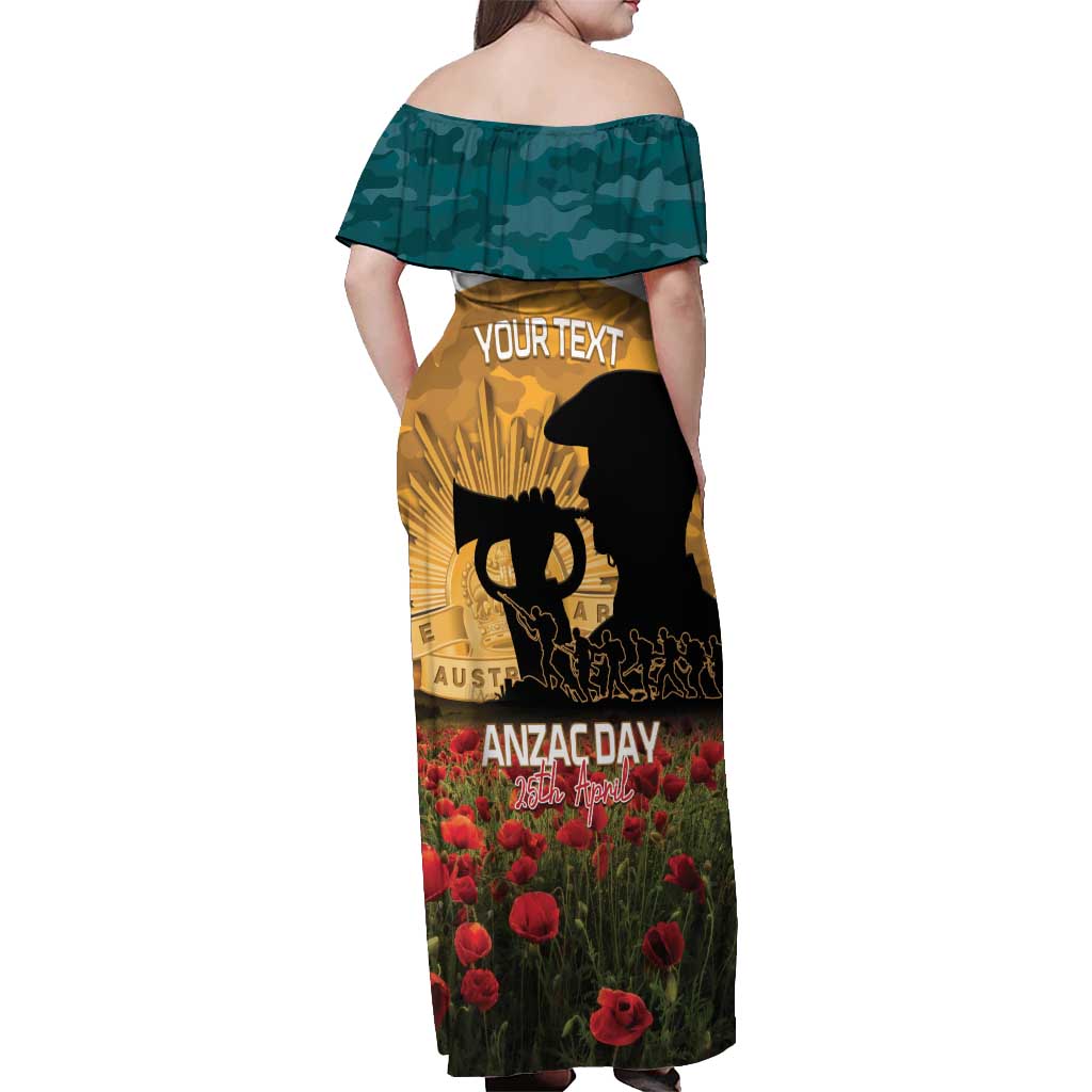Personalised Wallabies ANZAC Day Off Shoulder Maxi Dress Last Post Poppy Lest We Forget