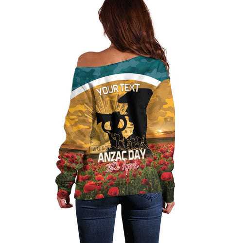 Personalised Wallabies ANZAC Day Off Shoulder Sweater Last Post Poppy Lest We Forget