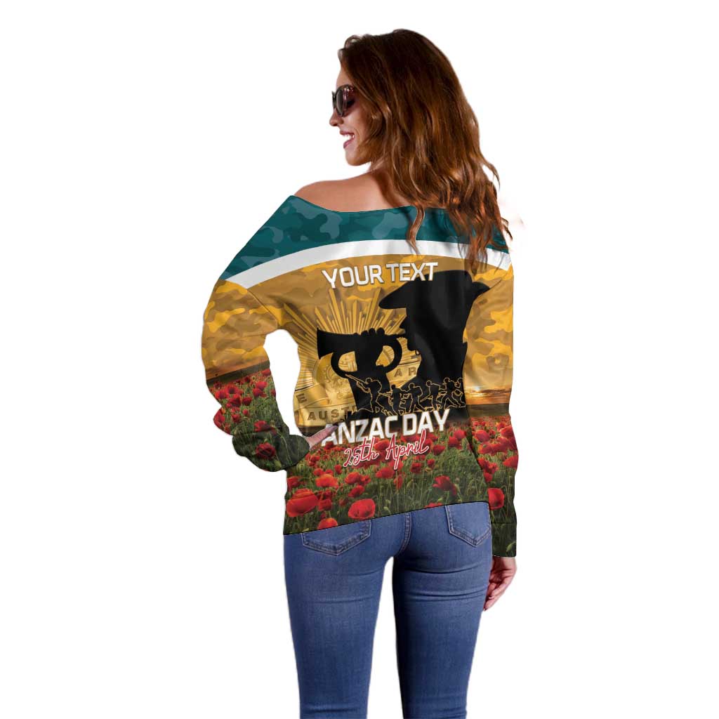 Personalised Wallabies ANZAC Day Off Shoulder Sweater Last Post Poppy Lest We Forget