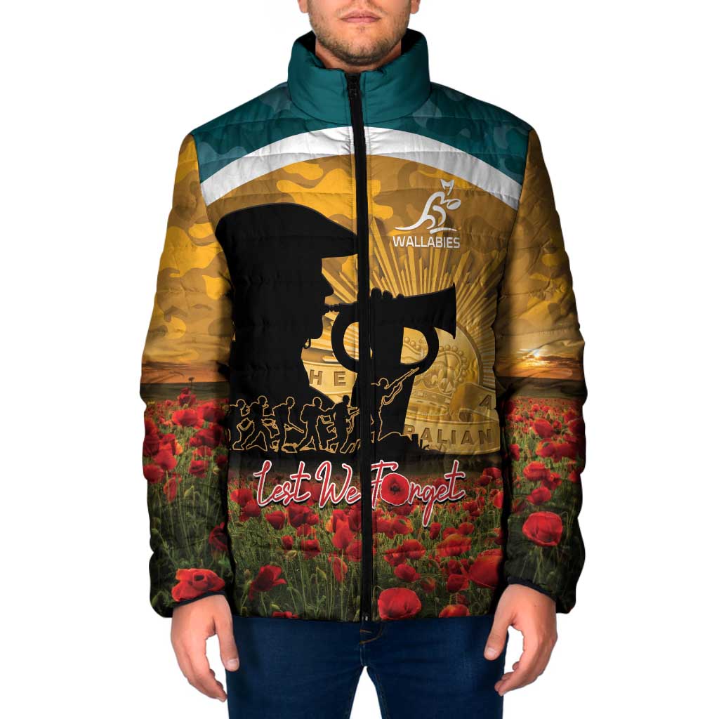 Personalised Wallabies ANZAC Day Padded Jacket Last Post Poppy Lest We Forget