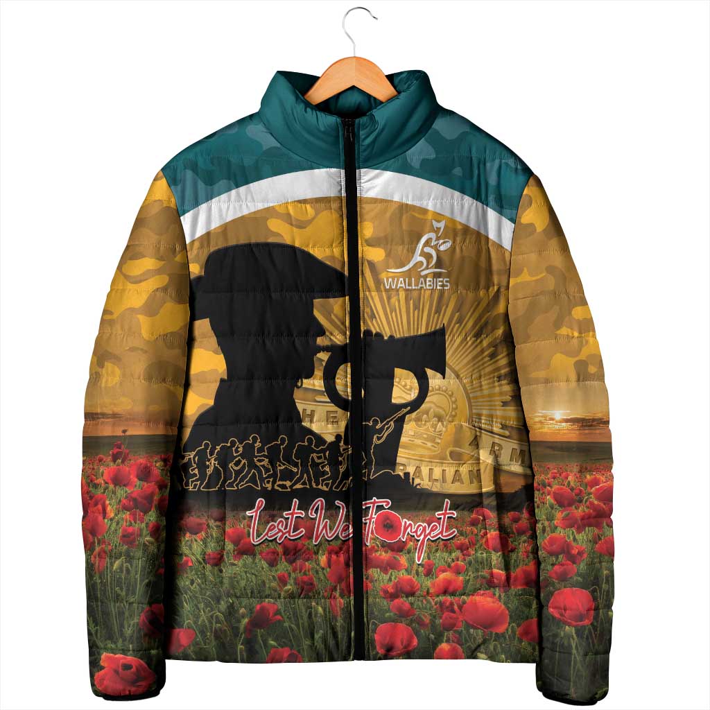 Personalised Wallabies ANZAC Day Padded Jacket Last Post Poppy Lest We Forget