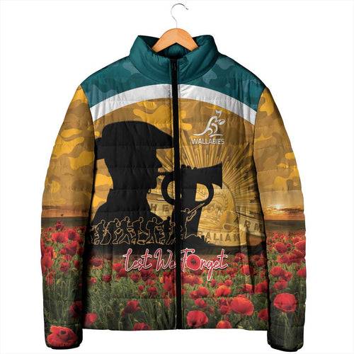 Personalised Wallabies ANZAC Day Padded Jacket Last Post Poppy Lest We Forget