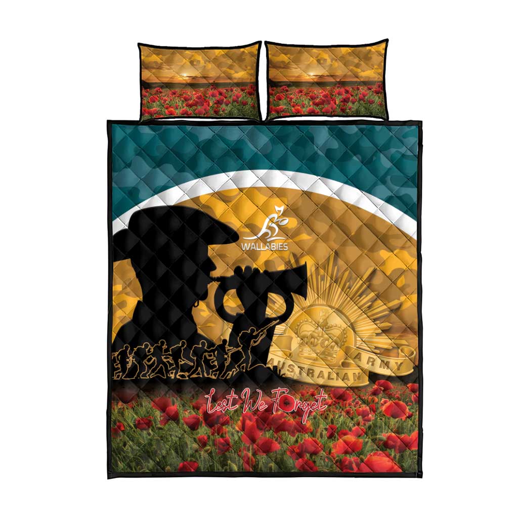 Wallabies ANZAC Day Quilt Bed Set Last Post Poppy Lest We Forget