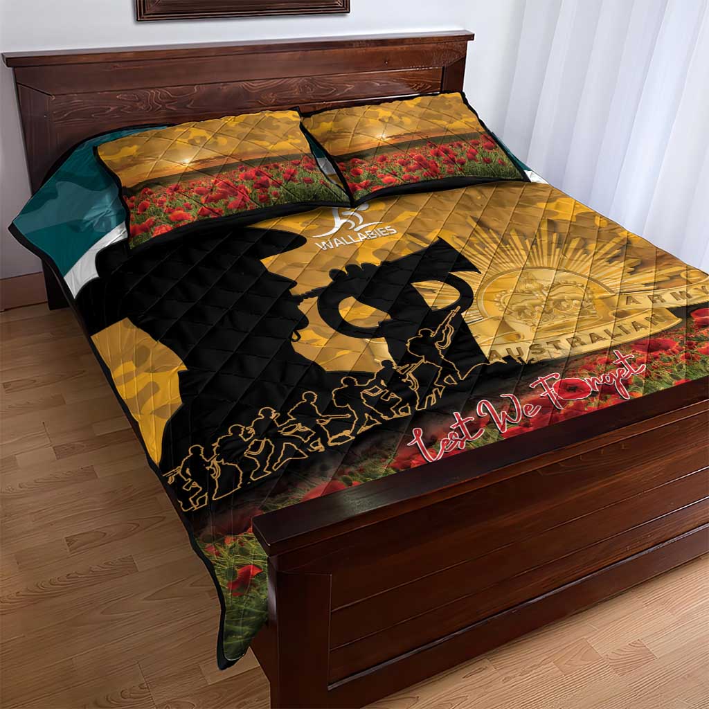 Wallabies ANZAC Day Quilt Bed Set Last Post Poppy Lest We Forget