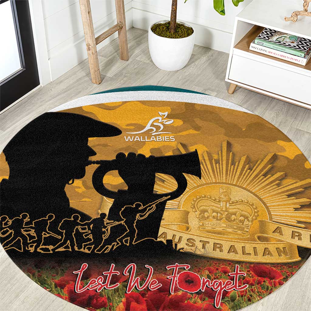 Wallabies ANZAC Day Round Carpet Last Post Poppy Lest We Forget