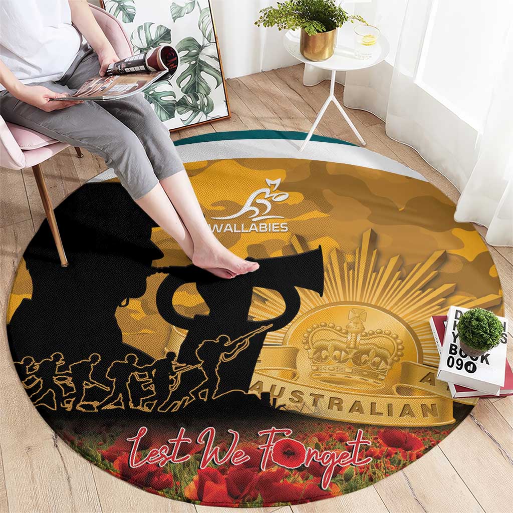 Wallabies ANZAC Day Round Carpet Last Post Poppy Lest We Forget