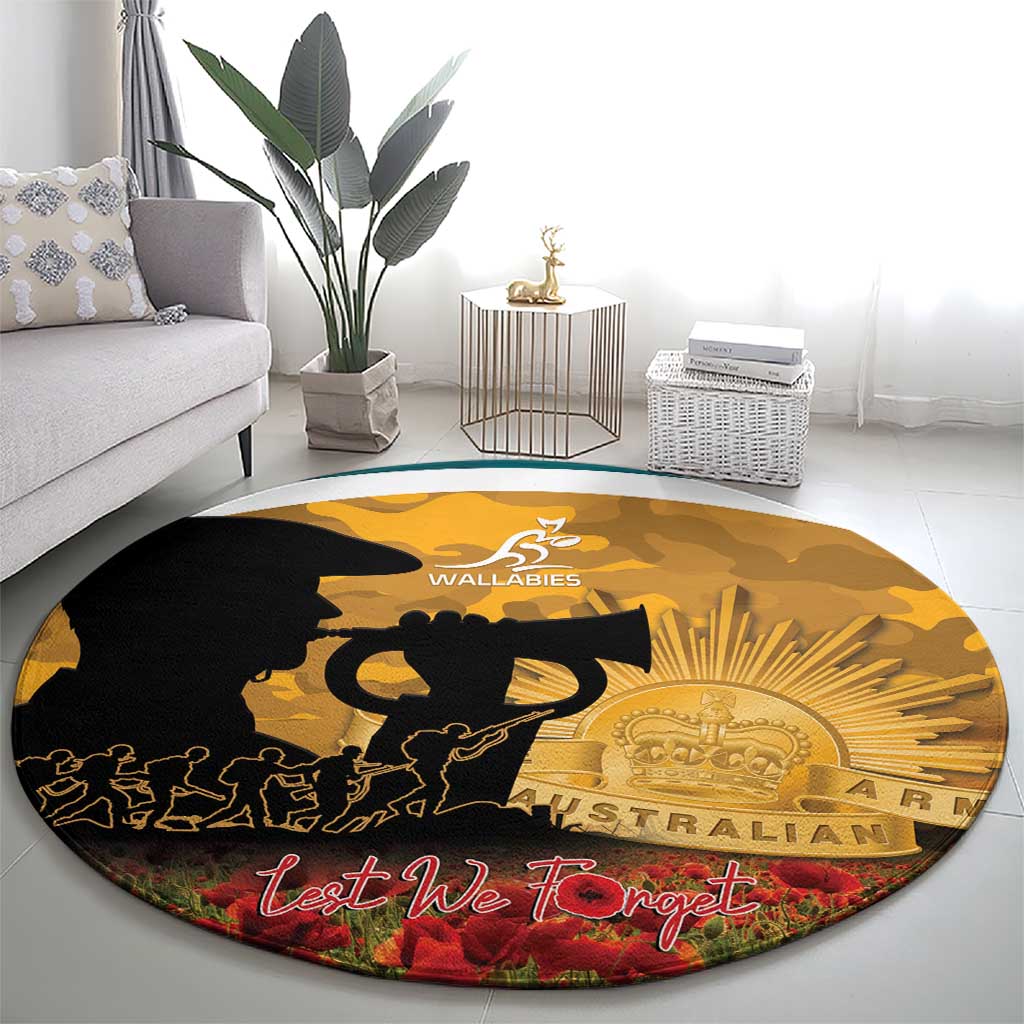 Wallabies ANZAC Day Round Carpet Last Post Poppy Lest We Forget