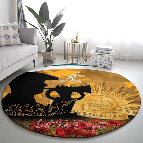 Wallabies ANZAC Day Round Carpet Last Post Poppy Lest We Forget
