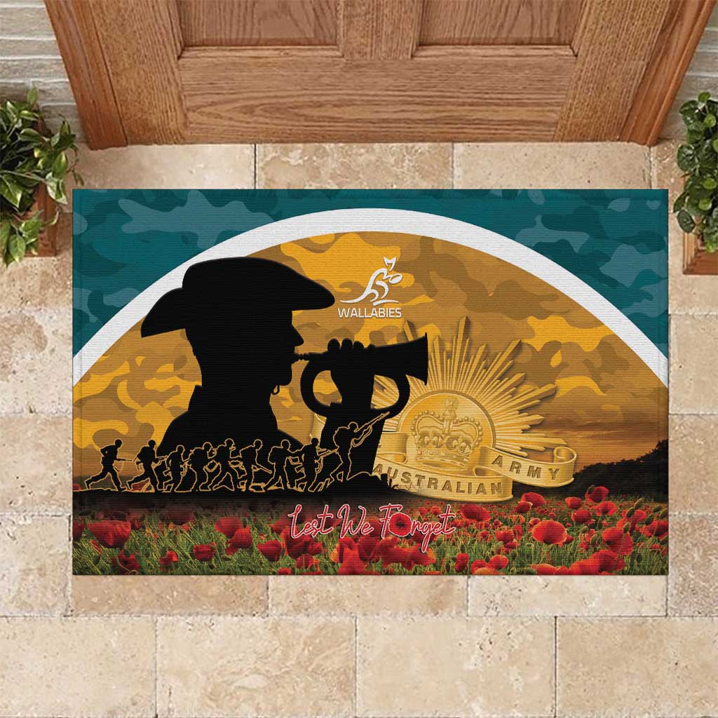 Wallabies ANZAC Day Rubber Doormat Last Post Poppy Lest We Forget
