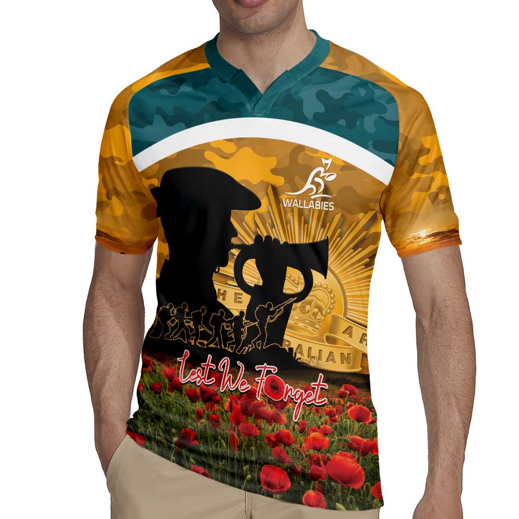 Personalised Wallabies ANZAC Day Rugby Jersey Last Post Poppy Lest We Forget