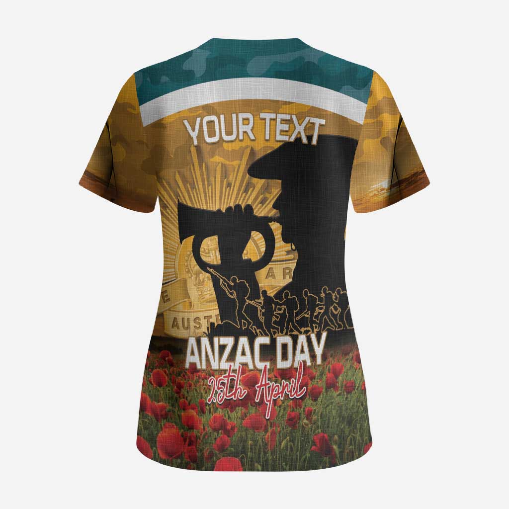Personalised Wallabies ANZAC Day Scrub Top Last Post Poppy Lest We Forget