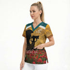 Personalised Wallabies ANZAC Day Scrub Top Last Post Poppy Lest We Forget
