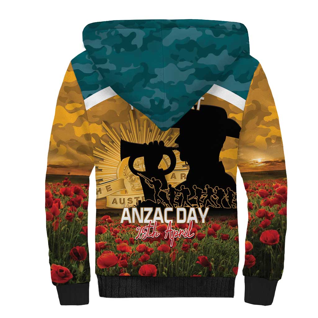 Personalised Wallabies ANZAC Day Sherpa Hoodie Last Post Poppy Lest We Forget