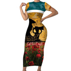 Personalised Wallabies ANZAC Day Short Sleeve Bodycon Dress Last Post Poppy Lest We Forget