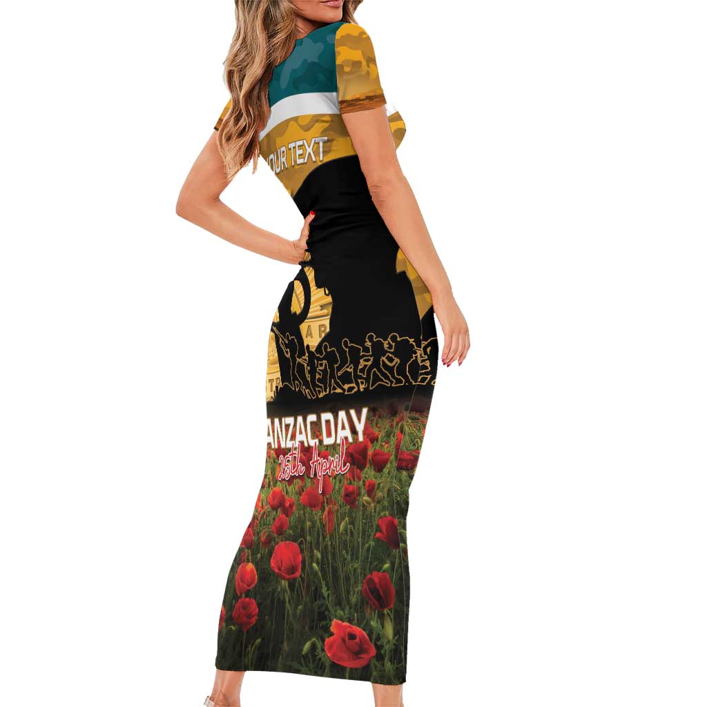 Personalised Wallabies ANZAC Day Short Sleeve Bodycon Dress Last Post Poppy Lest We Forget