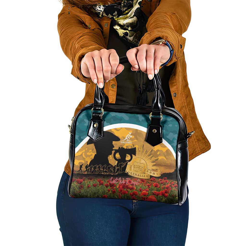 Wallabies ANZAC Day Shoulder Handbag Last Post Poppy Lest We Forget