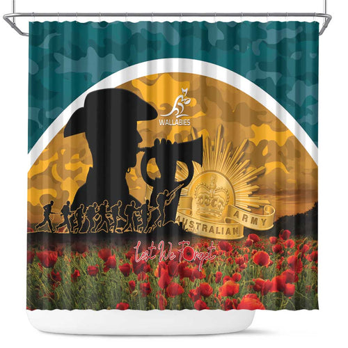 Wallabies ANZAC Day Shower Curtain Last Post Poppy Lest We Forget