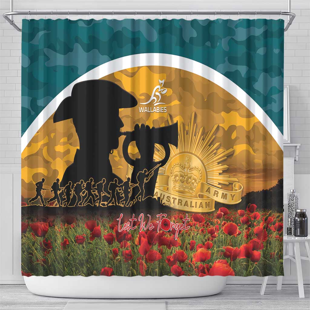 Wallabies ANZAC Day Shower Curtain Last Post Poppy Lest We Forget