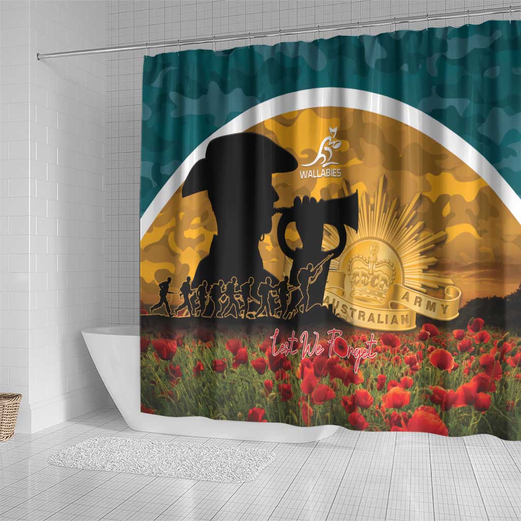 Wallabies ANZAC Day Shower Curtain Last Post Poppy Lest We Forget