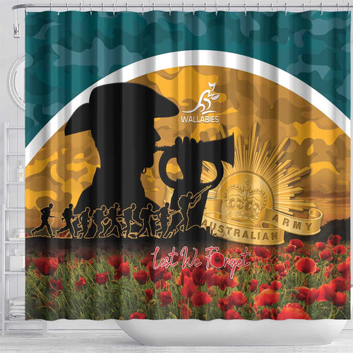 Wallabies ANZAC Day Shower Curtain Last Post Poppy Lest We Forget