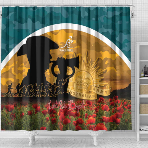 Wallabies ANZAC Day Shower Curtain Last Post Poppy Lest We Forget