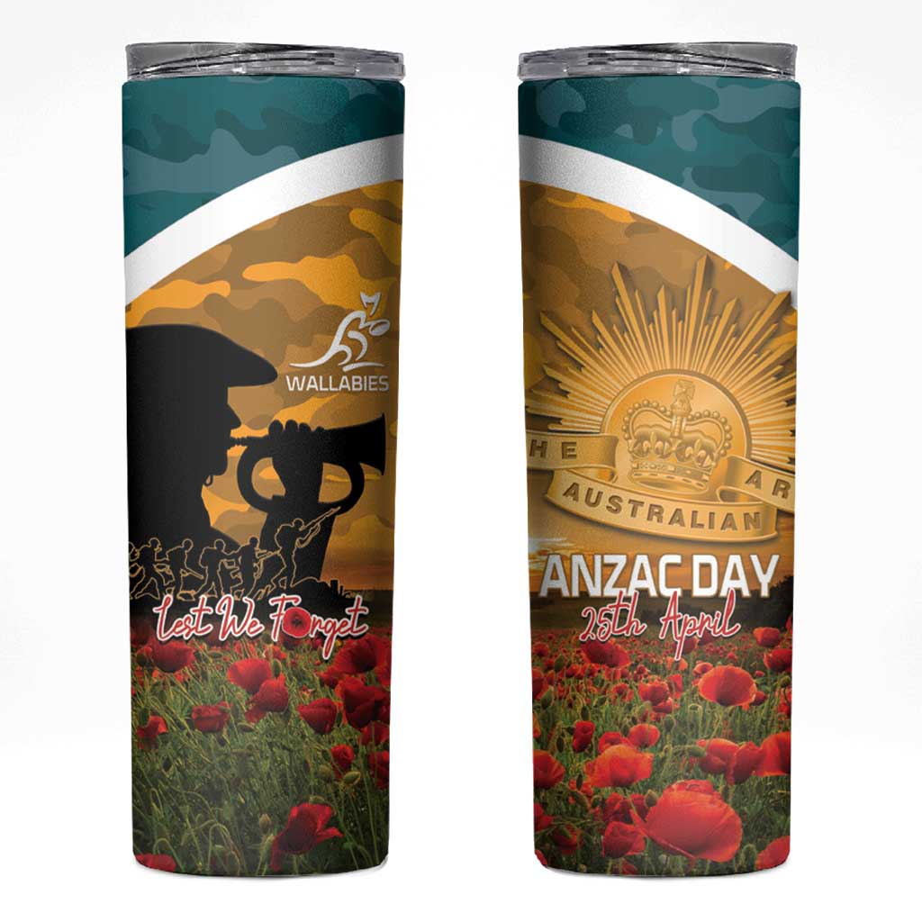 Personalised Wallabies ANZAC Day Skinny Tumbler Last Post Poppy Lest We Forget