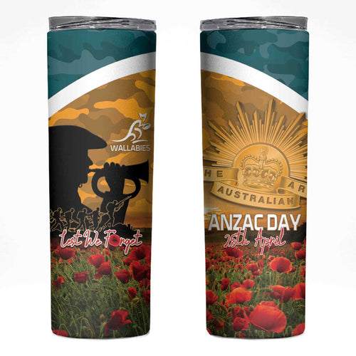 Personalised Wallabies ANZAC Day Skinny Tumbler Last Post Poppy Lest We Forget