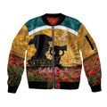 Personalised Wallabies ANZAC Day Sleeve Zip Bomber Jacket Last Post Poppy Lest We Forget