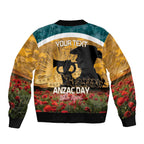 Personalised Wallabies ANZAC Day Sleeve Zip Bomber Jacket Last Post Poppy Lest We Forget