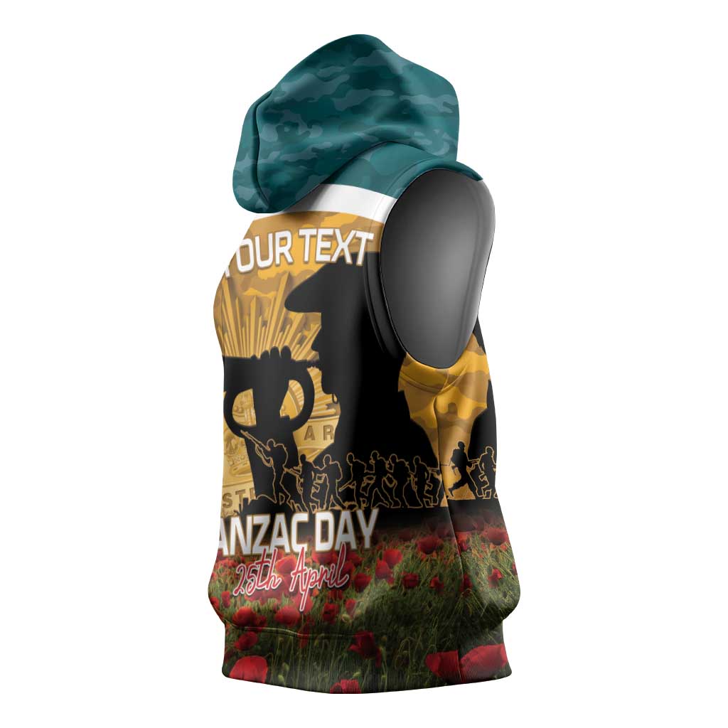 Personalised Wallabies ANZAC Day Sleeveless Hoodie Last Post Poppy Lest We Forget