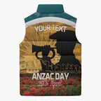 Personalised Wallabies ANZAC Day Sleeveless Puffer Jacket Last Post Poppy Lest We Forget