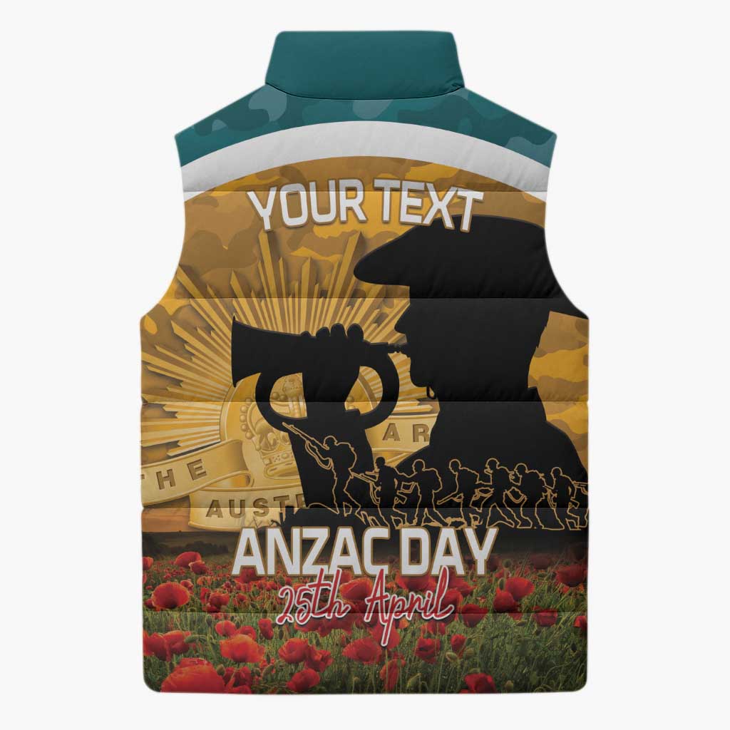 Personalised Wallabies ANZAC Day Sleeveless Puffer Jacket Last Post Poppy Lest We Forget