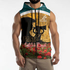 Personalised Wallabies ANZAC Day Sleeveless Zip Hoodie Last Post Poppy Lest We Forget