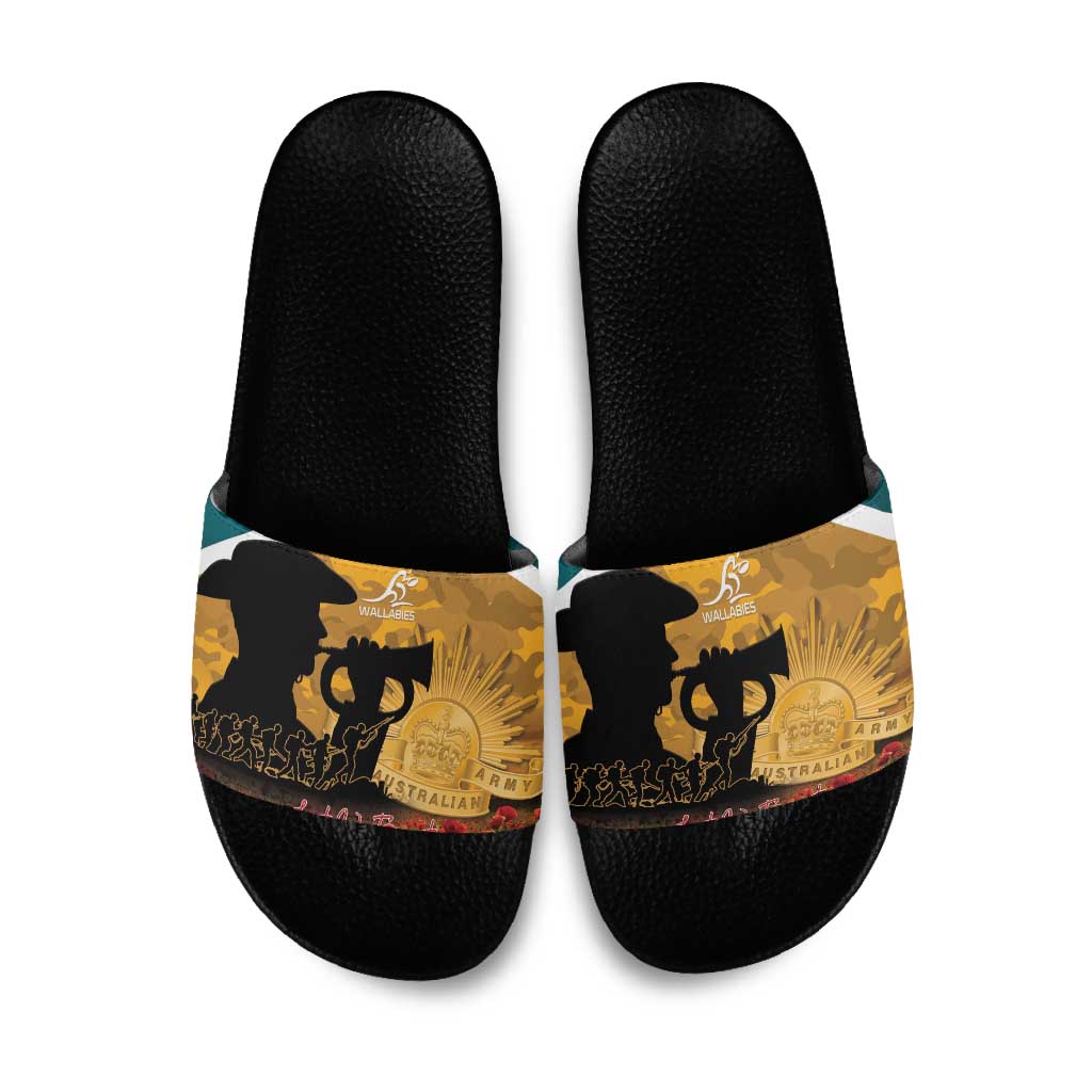 Wallabies ANZAC Day Slide Sandals Last Post Poppy Lest We Forget