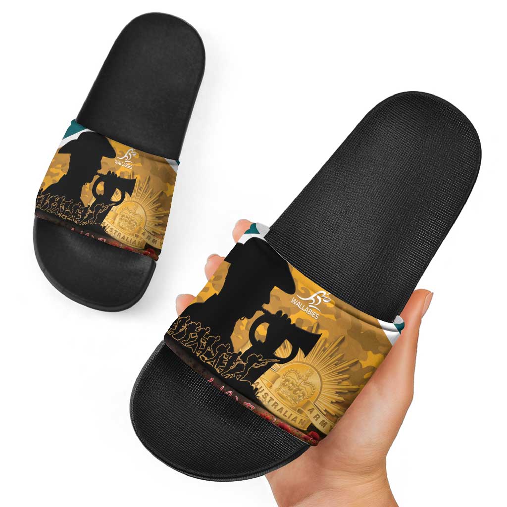 Wallabies ANZAC Day Slide Sandals Last Post Poppy Lest We Forget