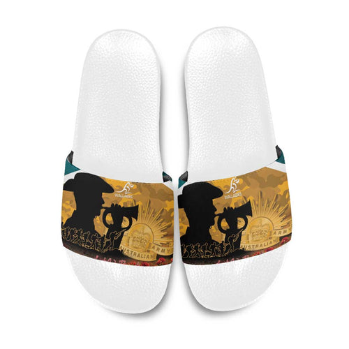 Wallabies ANZAC Day Slide Sandals Last Post Poppy Lest We Forget