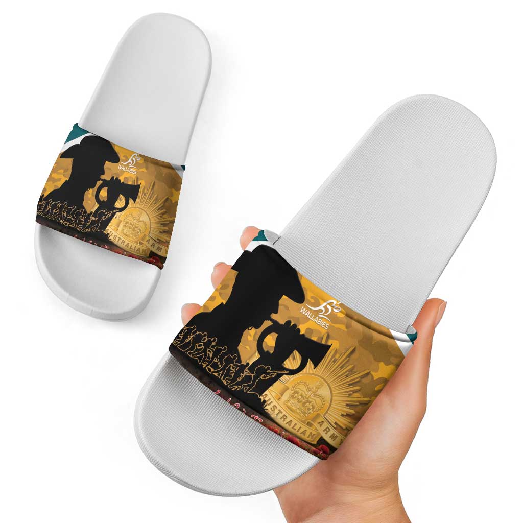 Wallabies ANZAC Day Slide Sandals Last Post Poppy Lest We Forget