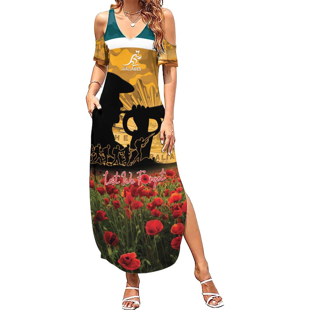 Personalised Wallabies ANZAC Day Summer Maxi Dress Last Post Poppy Lest We Forget