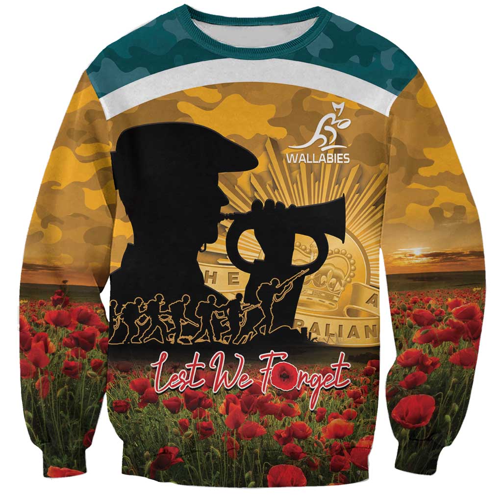 Personalised Wallabies ANZAC Day Sweatshirt Last Post Poppy Lest We Forget