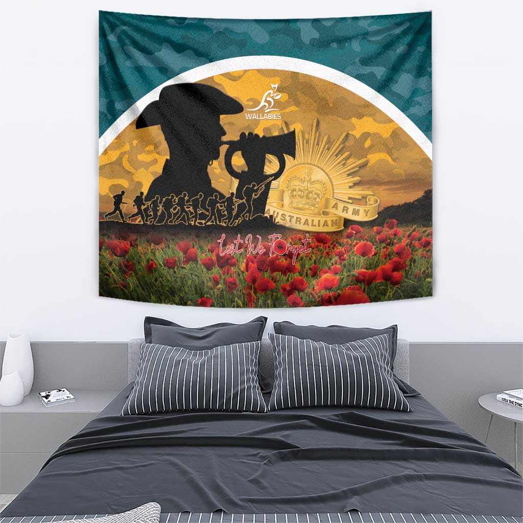 Wallabies ANZAC Day Tapestry Last Post Poppy Lest We Forget