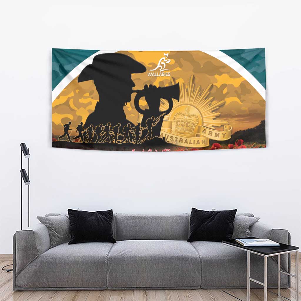 Wallabies ANZAC Day Tapestry Last Post Poppy Lest We Forget