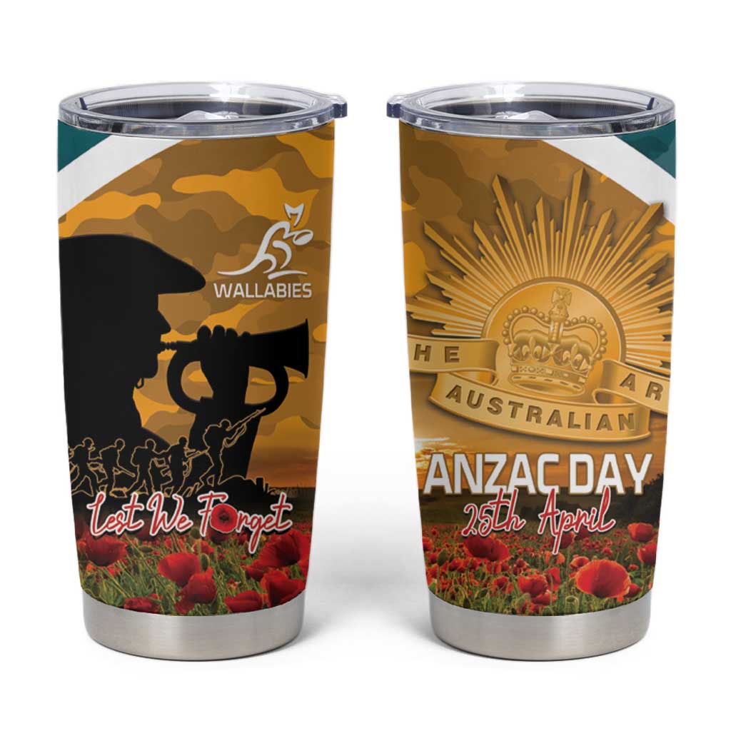 Personalised Wallabies ANZAC Day Tumbler Cup Last Post Poppy Lest We Forget